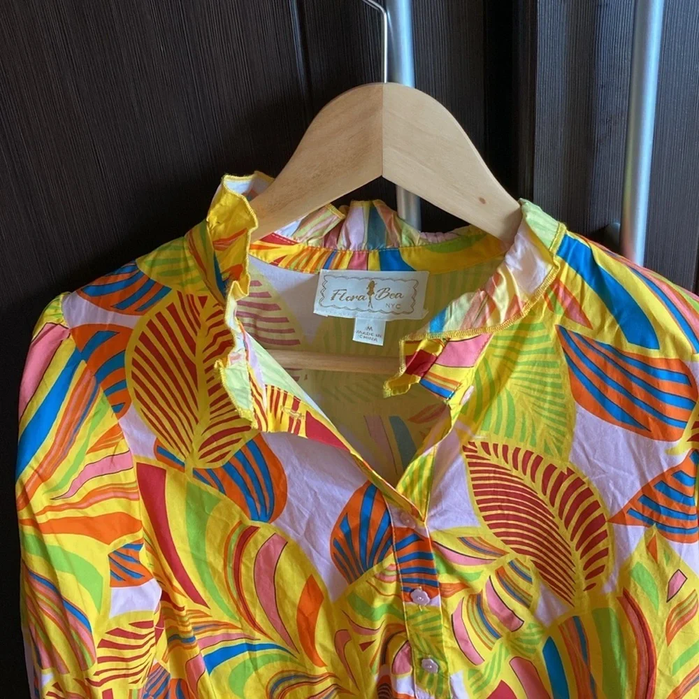 Flora Bea Vibrant Multicolor Puff Sleeve Dress size M​ - Picture 4 of 4